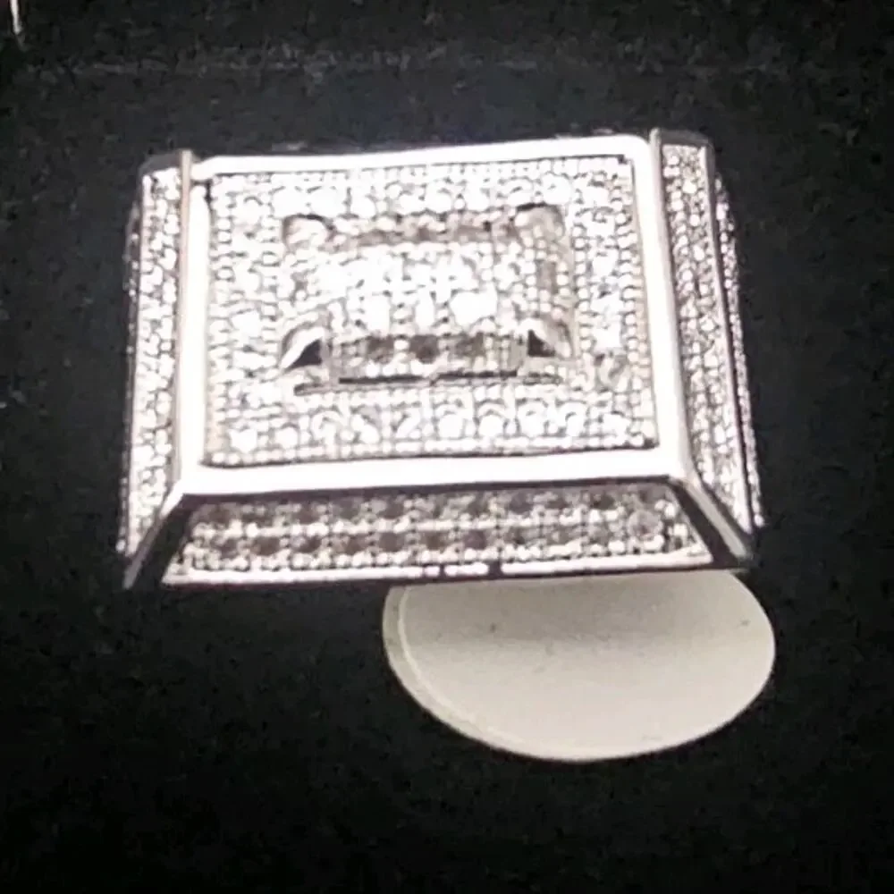 Silver Steel 23.3m SIZE 8 Ring with prong set Cubic Zirconia Pavé Square